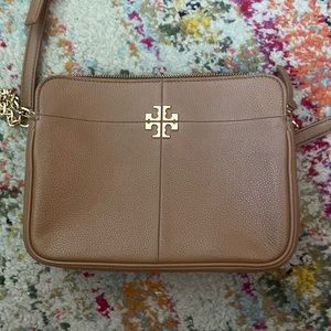 Authentic Tory Burch tan crossbody with gold chain